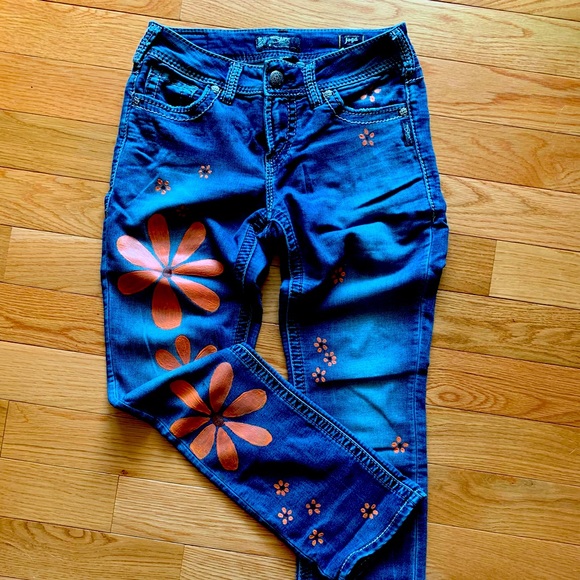Hand painted Silver Jeans - Picture 1 of 5